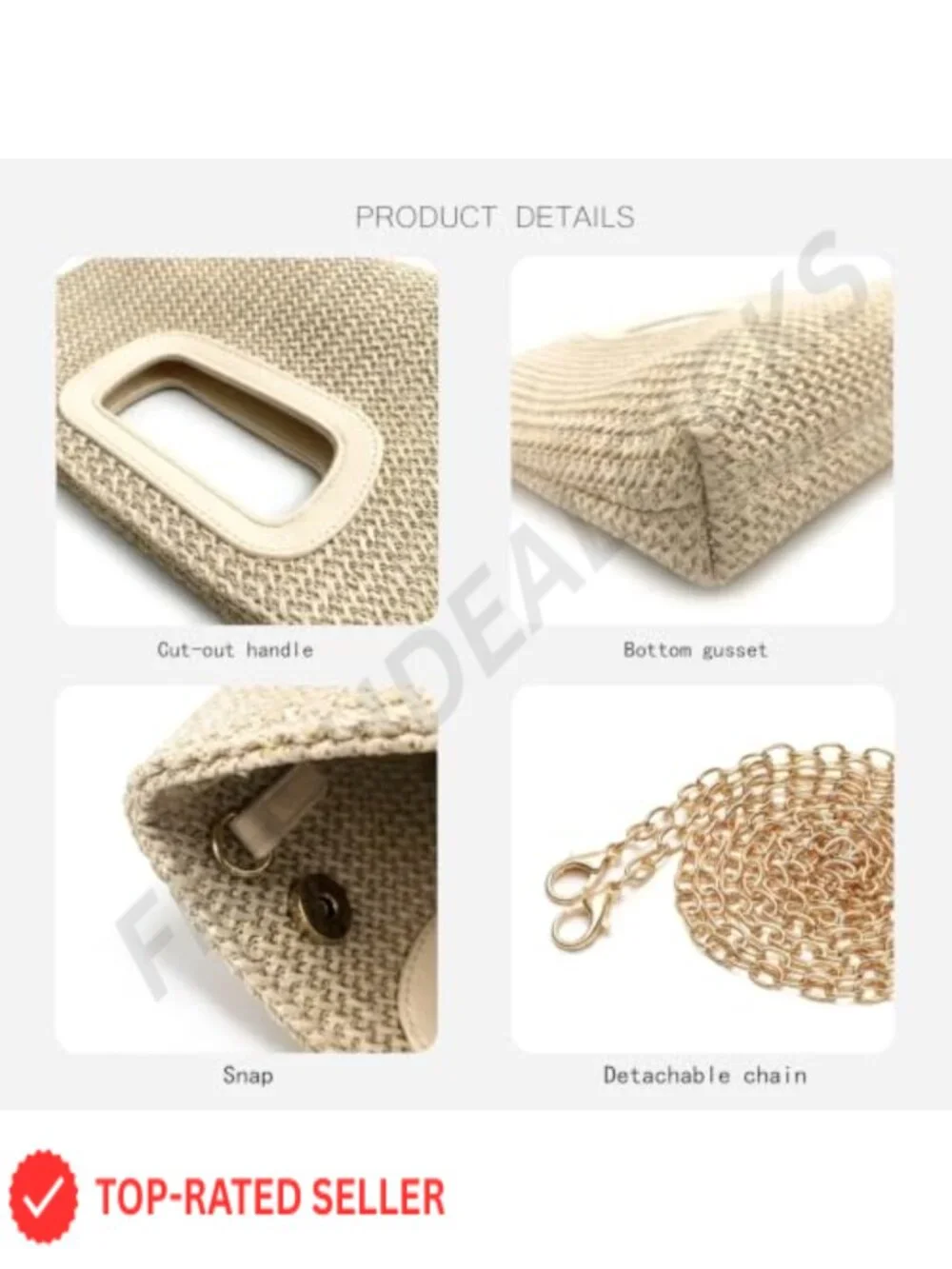Women's Straw Clutch Purse Hand-Woven Cutout Handle Beach Summer Vacation